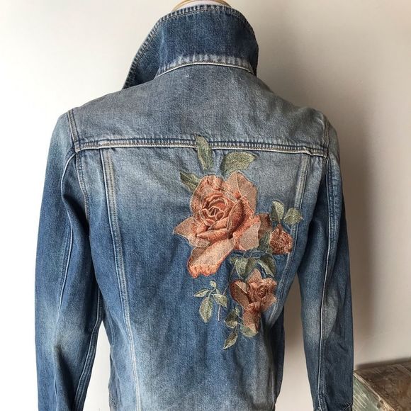 Mavi Katy bronze rose embroidered denim jacket, XS - Picture 6 of 10